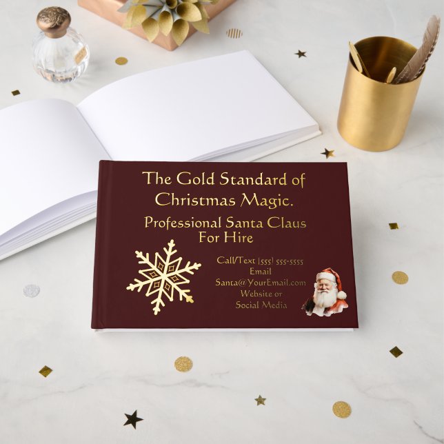 Santa Claus Business Card Gold Gästebuch (Vorderseite Offen)