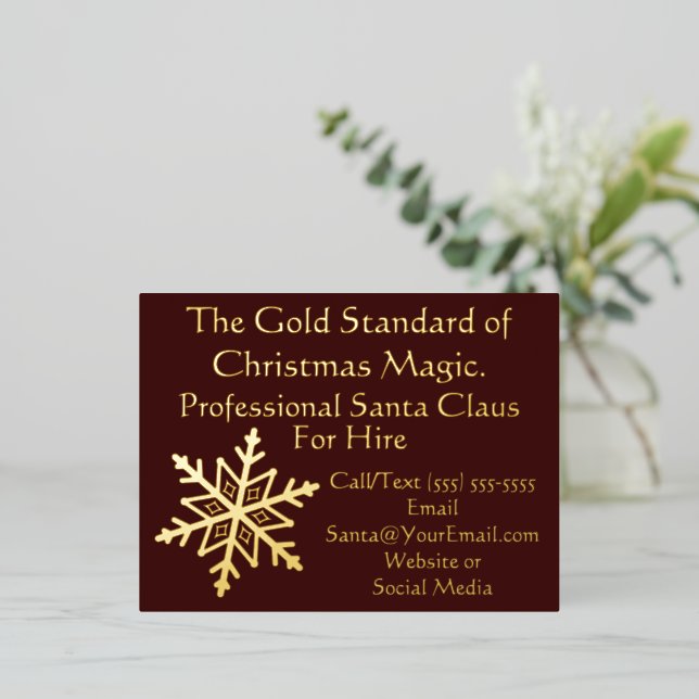 Santa Claus Business Card Gold Postkarte (Stehend vorne)