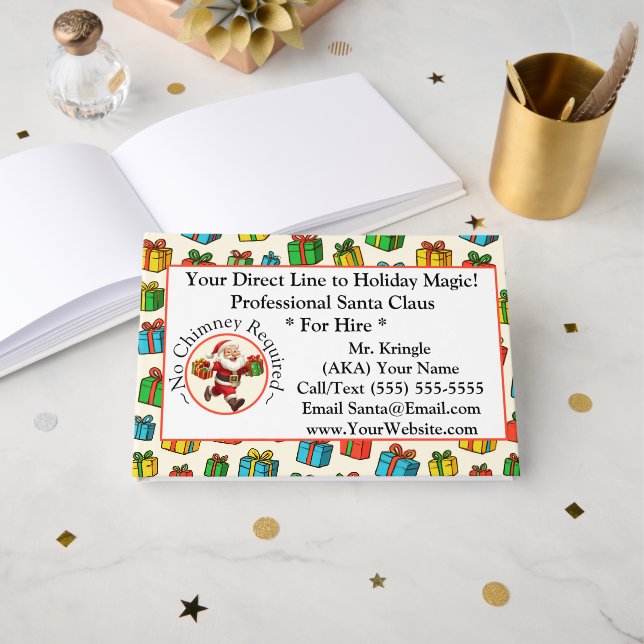  Santa Claus Business Card Holiday Magic Gästebuch (Vorderseite Offen)