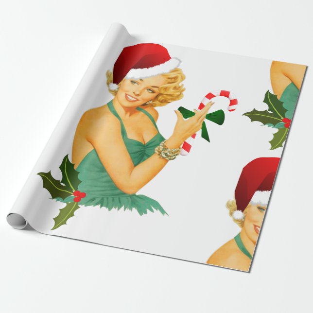 Santa Claus Button auf Geschenkpapier (Ungerollt)