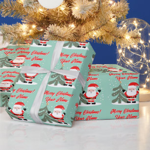 Santa Claus Cartoon mit Weihnachtsbaum Tannenbaum Geschenkpapier