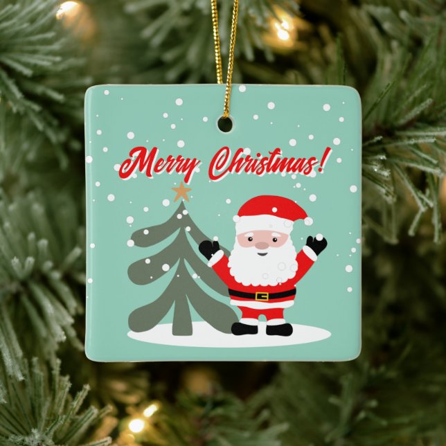 Santa Claus cartoon with Christmas tree custom Keramikornament (Baum)