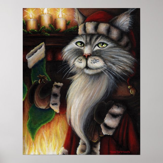 Santa Claus Cat Christmas Strumpf Art Poster (Vorne)