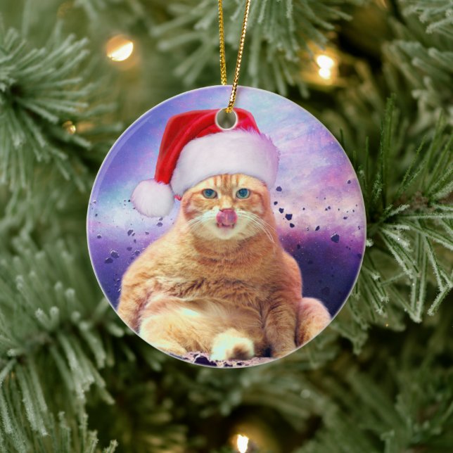 Santa Claus Cat Moon Keramik Ornament (Baum)
