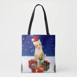 Santa Claus Cat with Christmas Gift