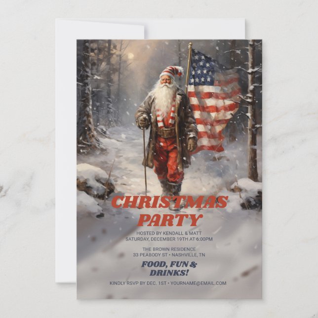 Santa Claus Christmas American Flag Einladung (Vorderseite)