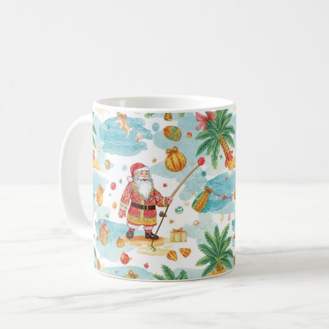 Santa Claus Christmas Fishing in Summer Kaffeetasse (Vorderseite Links)