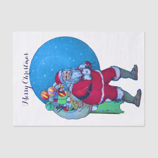 SANTA CLAUS, CHRISTMAS GIFT SACK AND TOYS SEIDENPAPIER (Vorderseite)
