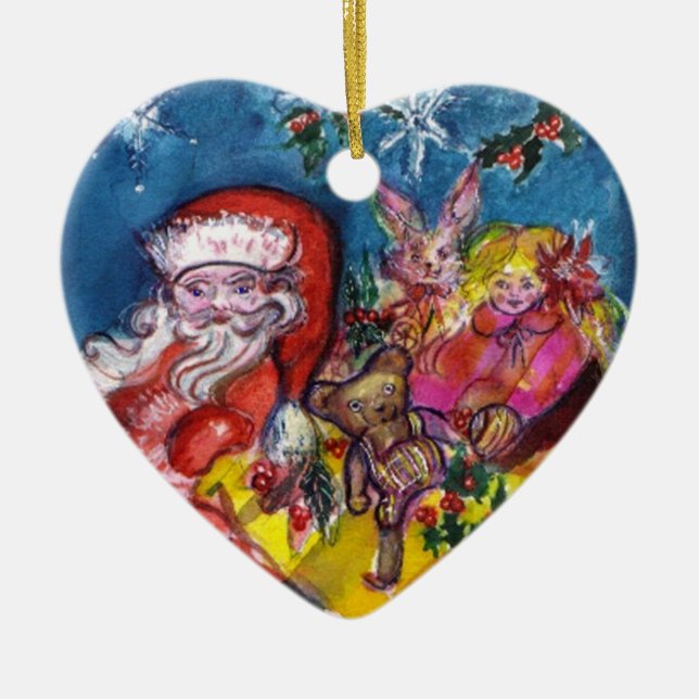 SANTA CLAUS, CHRISTMAS GIFTS Blue Saphire Herz Keramikornament (Vorne)