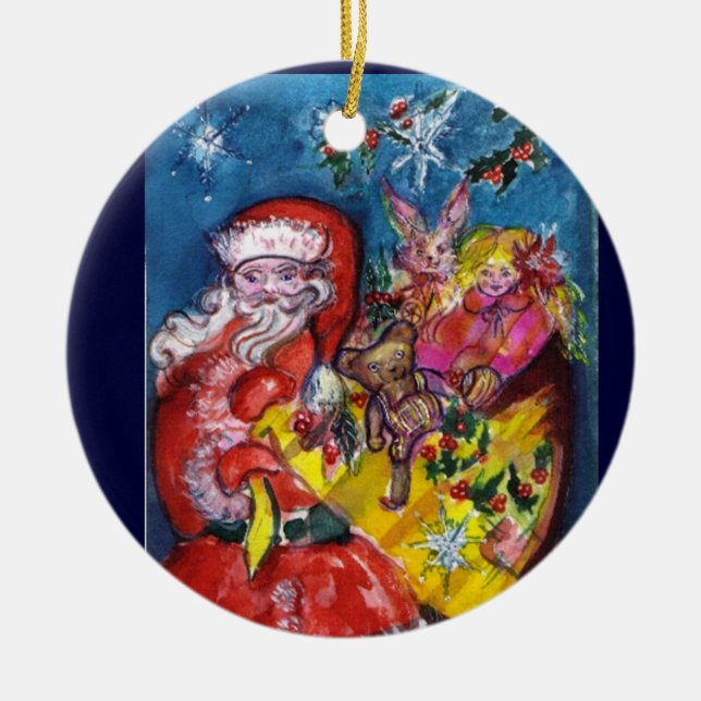 SANTA CLAUS, CHRISTMAS GIFTS UND TOYS Red Ruby Gem Keramikornament (Vorne)