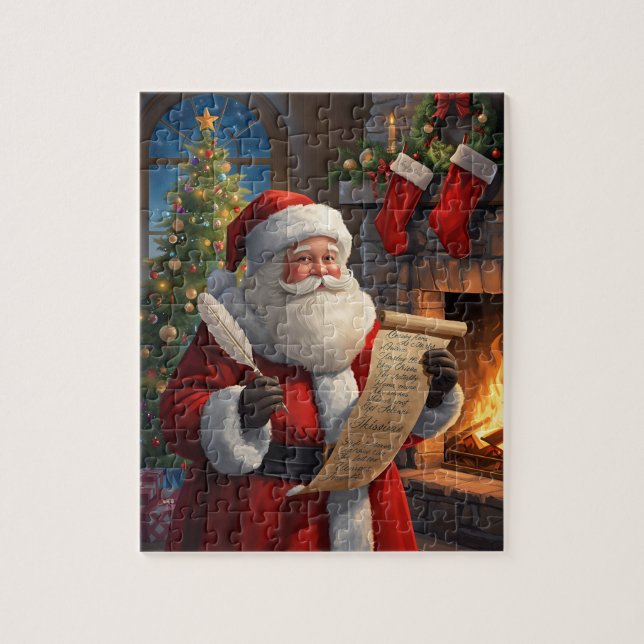 Santa Claus Christmas List Fireplace Scene Puzzle (Vertikal)