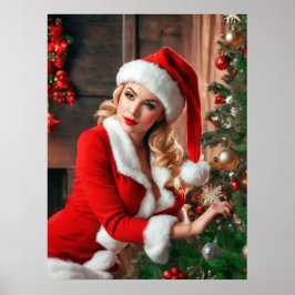 Santa Claus Christmas Pinup Lady Poster