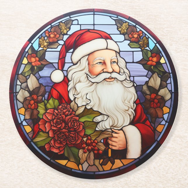 Santa Claus Christmas Set of 6  Runder Pappuntersetzer (Vorderseite)