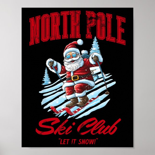 Santa Claus Christmas Snow Skiing At The North Pol Poster (Vorne)