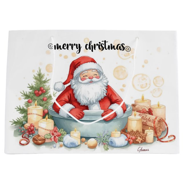 Santa Claus Christmas Spa Bath Tub Large Gift Bag Große Geschenktüte (Vorderseite)