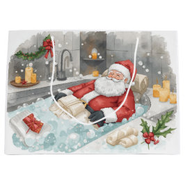 Santa Claus Christmas Spa Bath Tub Large Gift Bag Große Geschenktüte