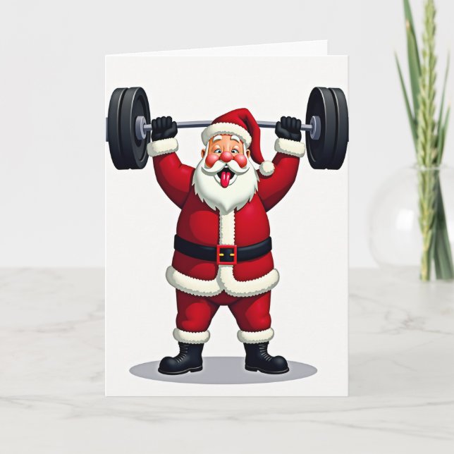 Santa Claus Christmas Weightlifting Karte (Vorderseite)