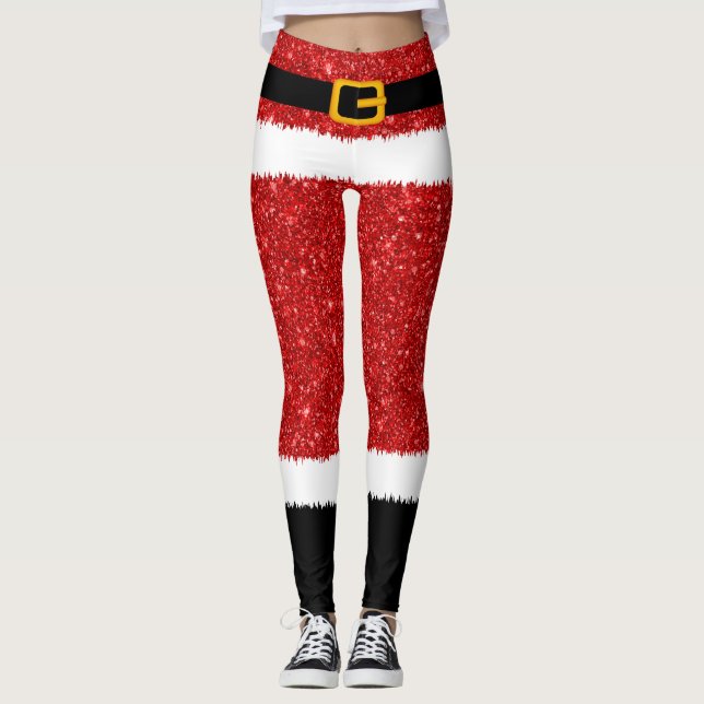 Santa Claus Costume Glitzer Weihnachten Leggings (Vorderseite)