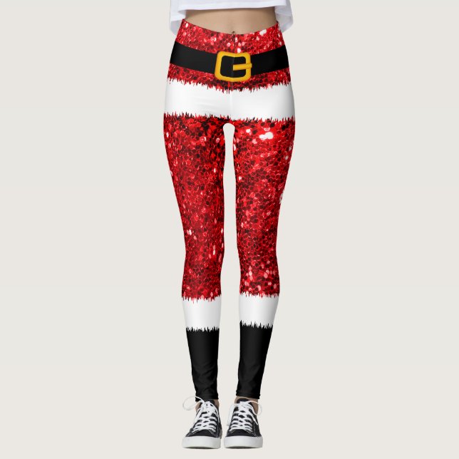 Santa Claus Costume Glitzer Weihnachten Leggings (Vorderseite)