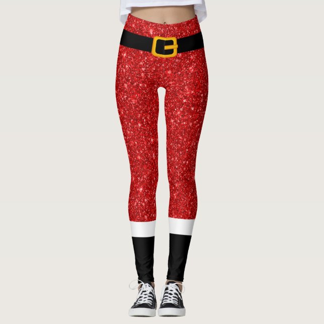 Santa Claus Costume Glitzer Weihnachten Leggings (Vorderseite)