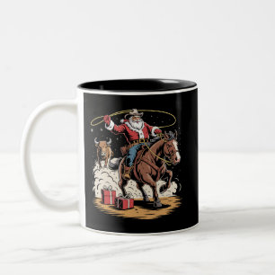 Santa Claus Cowboy Vintage Weihnachten Pferd Kuh Zweifarbige Tasse