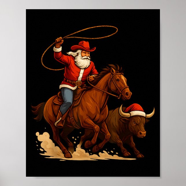Santa Claus Cowboy Vintage Western Christmas Pajam Poster (Vorne)