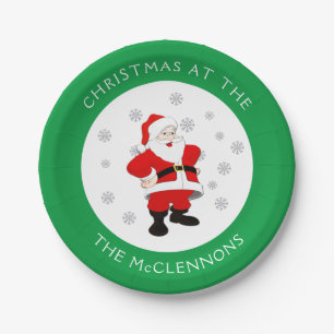 Santa Claus Custom Text Green Border Pappteller