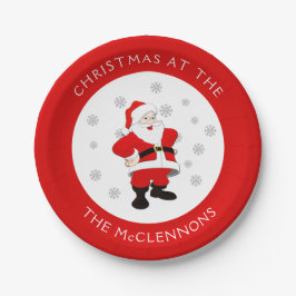 Santa Claus Custom Text Red Border Paper Plate Pappteller