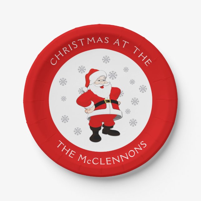 Santa Claus Custom Text Red Border Paper Plate Pappteller (Vorderseite)