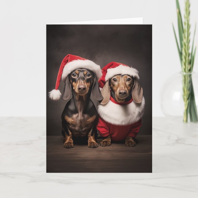 Santa Claus Dackel Twins Karte (Vorderseite)