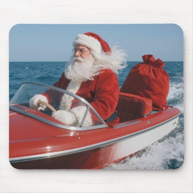 Santa Claus Delivering Gifts By Speedboat Mousepad (Vorne)