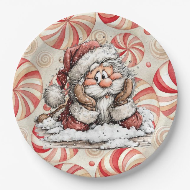 Santa Claus denkt, während er fiel  Pappteller (Vorderseite)