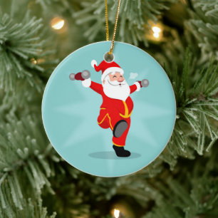 Santa Claus doing fitness exercises Keramik Ornament