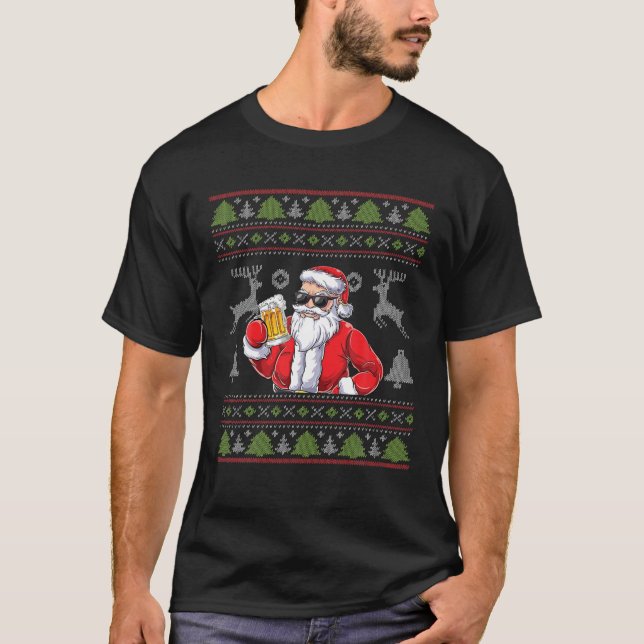 Santa Claus Drinking Beer - Sunglasses Christmas U T-Shirt (Vorderseite)