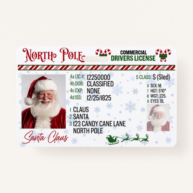Santa Claus Driver License Christmas Abzeichen Ausweis (Vorderseite)