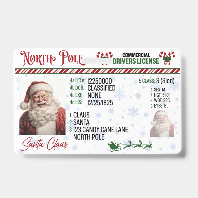 Santa Claus Driver License Christmas Abzeichen Ausweis (Vorderseite)