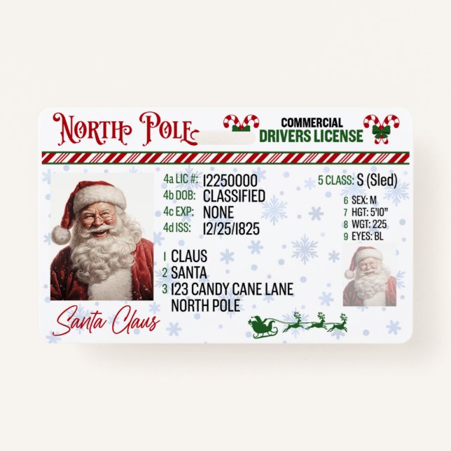 Santa Claus Driver License Christmas Abzeichen Ausweis (Vorderseite)