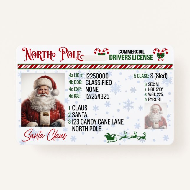 Santa Claus Driver License Christmas Abzeichen Ausweis (Vorderseite)