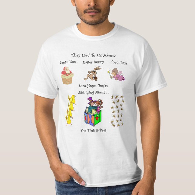 Santa Claus~Easter Bunny~Tooth Fairy~Birds & Biene T-Shirt (Vorderseite)