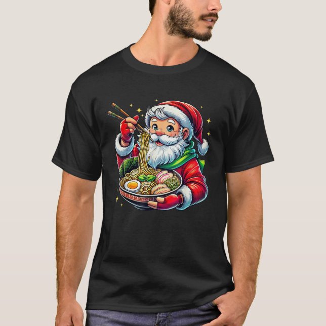 Santa Claus Eating Ramen Japanisch Noodles Anime L T-Shirt (Vorderseite)