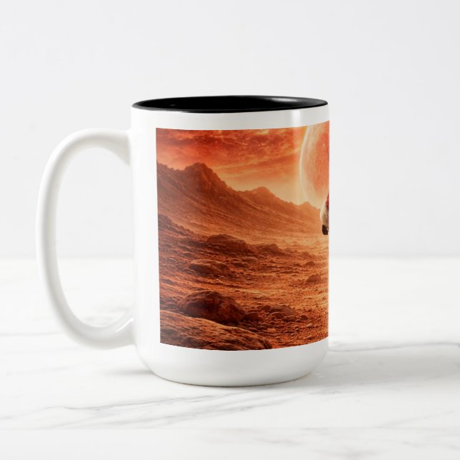 Santa Claus erkundet den orangen Planeten Zweifarbige Tasse (Links)
