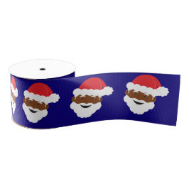 Santa Claus Face Blue Brown Weihnachten Ripsband