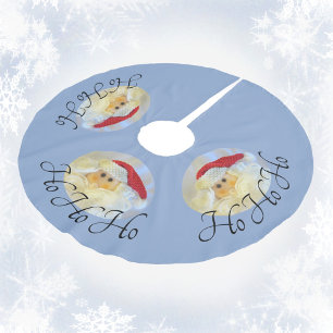 Santa Claus Face Ho Ho Ho Pale Blue Polyester Weihnachtsbaumdecke
