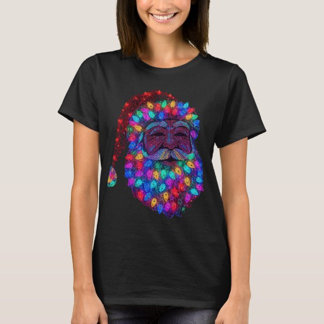 Santa Claus Face Made From Christmas Tree Lights T-Shirt (Vorderseite)