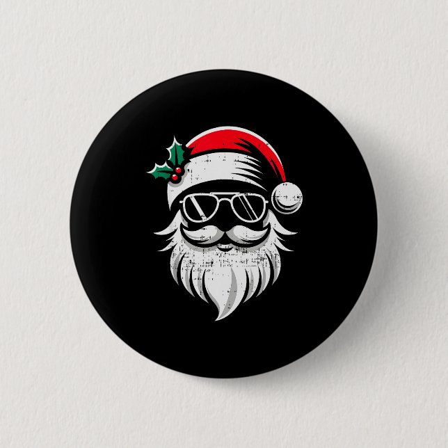 Santa Claus Face Sungles With Hat Beard Christmas  Button (Vorderseite)