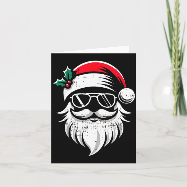 Santa Claus Face Sungles With Hat Beard Christmas  Karte (Vorderseite)