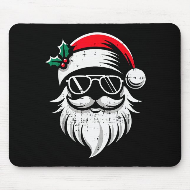 Santa Claus Face Sungles With Hat Beard Christmas  Mousepad (Vorne)