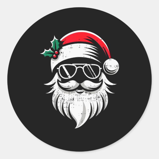 Santa Claus Face Sungles With Hat Beard Christmas  Runder Aufkleber (Vorderseite)