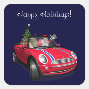 Santa Claus fährt einen Mini Quadratischer Aufkleber