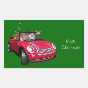 Santa Claus fährt einen Mini Rechteckiger Aufkleber